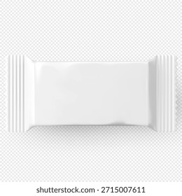 Realistische Süßigkeiten weißes Papier oder Plastikverpackung mockup. Leerer Bonbonverpackungsrohling auf transparentem Hintergrund. Vektorprodukt mit süßem Dessert Snack Beutel Behälter Design