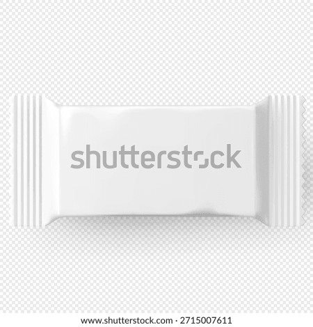 Realistic candy white paper or plastic package mockup. Empty candy package wrapper blank on transparent background. Vector product showcasing sweet dessert snack sachet container design