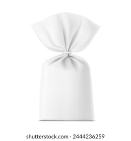 Realistic canvas bag mockup for grains, flour, cereals. Front view. Vector illustration isolated on white background. Ready for use in presentation, promo, advertising and more. EPS10.
