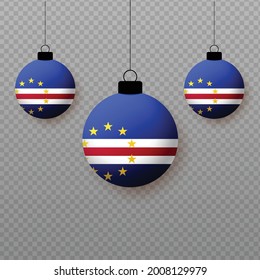 Realistic Cape Verde Flag with flying light balloons. Decorative elements for national holidays.