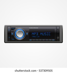 Realistic Car Audio Player. Vector illustration, isolated on white