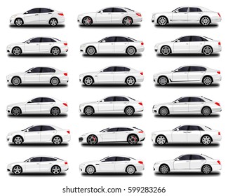 realistic car. Big sedan set. 18 different cars.