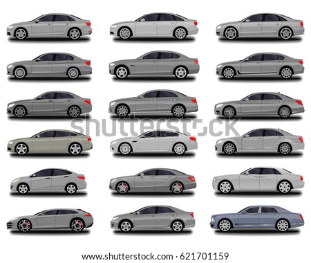 realistic car. Big sedan set. 18 different cars.
