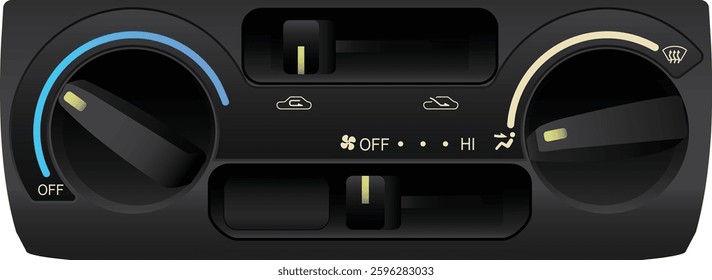 Realistic car climate control dial 2 direction mode and temp switch included slide recirculation and fan level switch cooler only function illustration vector.