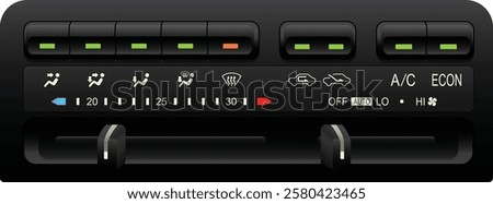 Realistic car climate control push type and slide type for temperature setting and 3 level manual fan speed with auto fan speed function included dual air compressor mode illustration vector.