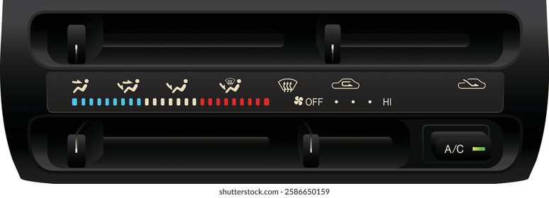 Realistic car climate control slide type cooler and heater with single air compressor operate mode switch without air blend position mark illustration vector.