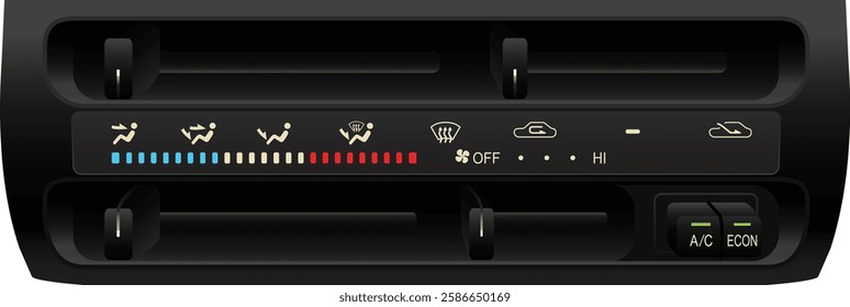 Realistic car climate control slide type cooler and heater with dual air compressor operation mode switch included air blend position mark illustration vector.