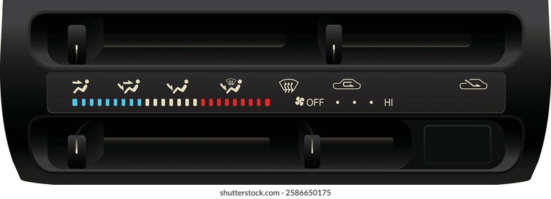 Realistic car climate control slide type cooler and heater without air compressor operation mode switch and air blend position mark illustration vector.