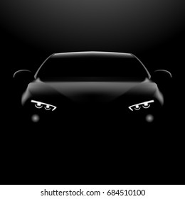 Realistic Car In The Dark. Front View. EPS10 Vector