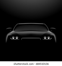 Realistic Car In The Dark. Front View. EPS10 Vector