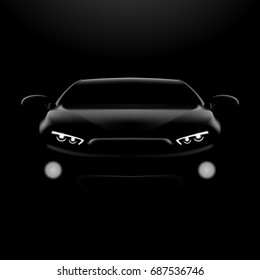 Realistic Car In The Dark. Front View. EPS10 Vector