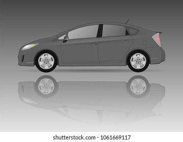 Realistic car eco model. The ability to easily change the color. vector eco car illustration. Side view. Grey body color. Auto service. Wash. Repair station. Green technology. Realistic ecology car.