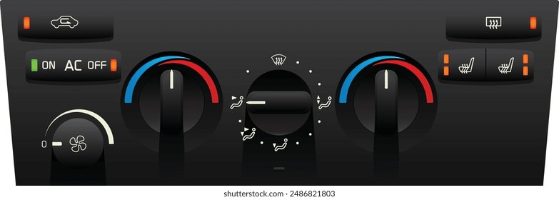 Realistic car electronic control manual dual zone climate control panel with dual front heat seat control illustration vector.