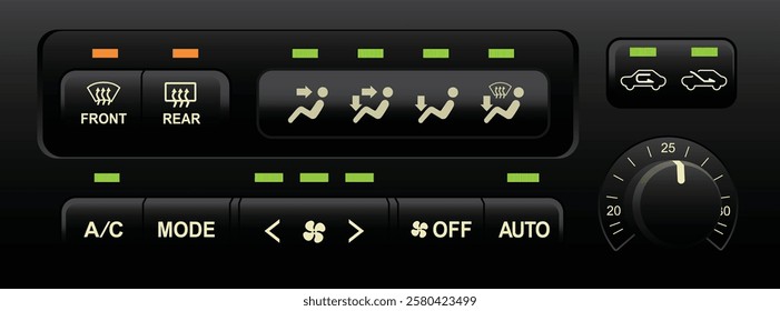 Realistic car electronics auto climate control push type and dial for temperature setting without rear blower power button illustration vector.