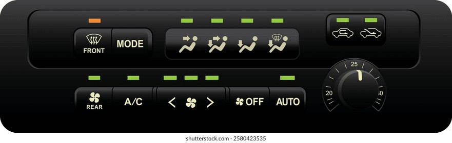 Realistic car electronics auto climate control push type and dial for temperature setting with rear blower power button illustration vector.