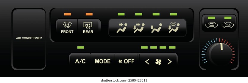 Realistic car electronics control manual climate control push type and dial for temperature setting illustration vector.