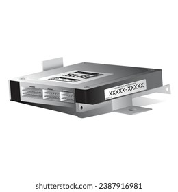 Unidad informática de control del motor de automóvil realista de vector de ilustración del motor de combustión interna con sombra.