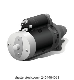 Realistic car gasoline engine starter dynamo included starter solenoid illustration vector.