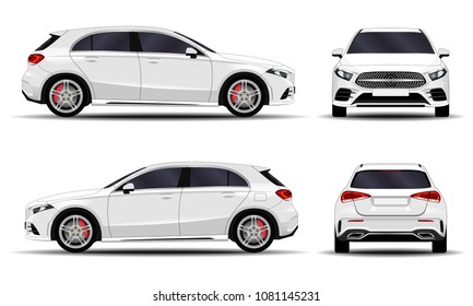 realistic car. hatchback. front view, side view, back view.