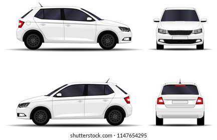 realistic car. hatchback. front view, side view, back view.