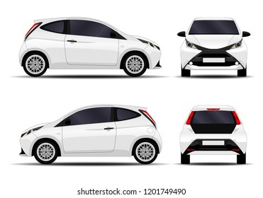 realistic car. hatchback. front view, side view, back view.