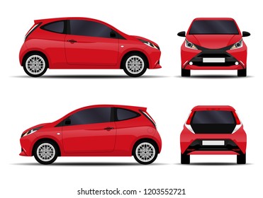 realistic car. hatchback. front view, side view, back view.