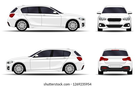 realistic car. hatchback. front view, side view, back view.