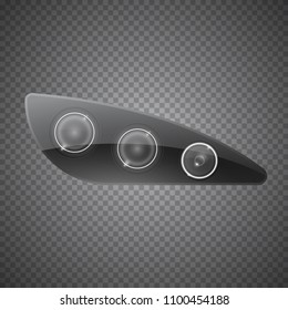 Realistic car headlight isolated on transparent background. Vector 3d illustration.