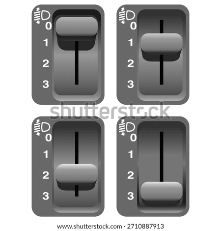 Realistic car headlight range selector switch in 4 conditions illustration vector.