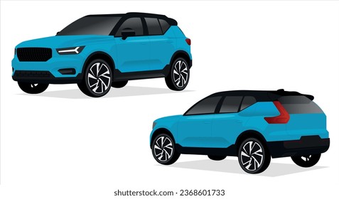 Realistic car isolated on white. Vector car illustration. Set the car from all sides.