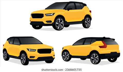 Realistic car isolated on white. Vector car illustration. Set the car from all sides.