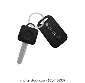 Realistic car keys black color isolated on white background. Set of electronic car key front and back view and alarm system. 3d realistic mockup. Vector illustration, eps 10. 