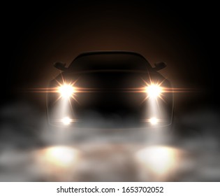 Realistic car lights in fog