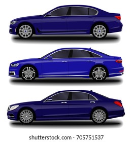 realistic car. Long sedan. set. 