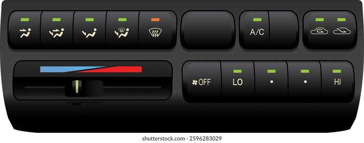 Realistic car manual climate control push type with single AC operate mode and slide type temperature level control switch illustration vector.