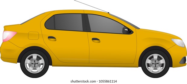 Realistic car model. All elements car in groups on separate layers. The ability to easily change the color. vector car  illustration. Side view. Yellow body color. Auto service. Wash. Repair station. 