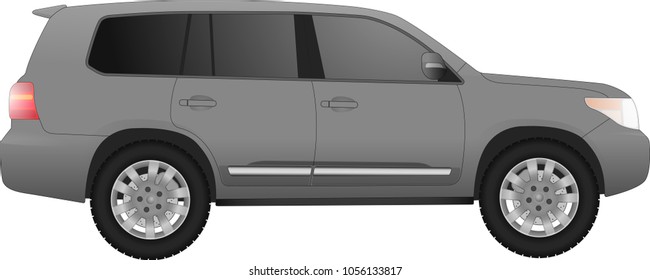 Realistic car model. All elements car in groups on separate layers. The ability to easily change the color. vector car  illustration. Side view. Grey body color. Auto service. Wash. Repair station. 