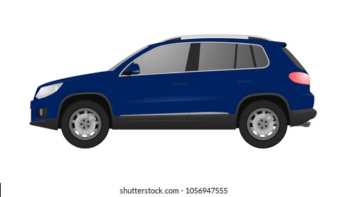 Realistic car model. All elements car in groups on separate layers. The ability to easily change the color. vector car  illustration. Side view. Blue body color. Auto service. Wash. Repair station. 