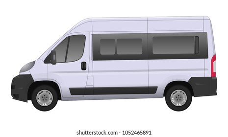 Realistic car model isolated on white background. All elements car in groups on separate layers. The ability to easily change the color car. vector car illustration. Passenger bus. Tranportation. Van.