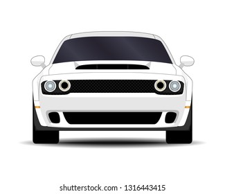 realistic car. Muscle car. front view.