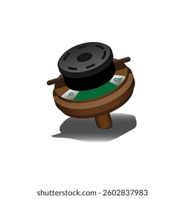 Realistic car part the 2 lines brown exhaust gas recirculation vacuum modulator valve unit in emission control system with green and silver badge illustration vector.