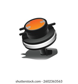 Realistic car part the 3 lines exhaust gas recirculation vacuum modulator valve unit in emission control system with silver and orange badge illustration vector.