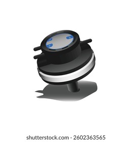 Realistic car part the 3 lines exhaust gas recirculation vacuum modulator valve unit in emission control system with blue and silver badge illustration vector.