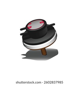 Realistic car part the 3 lines exhaust gas recirculation vacuum modulator valve unit in emission control system with magenta and small silver badge on top cover illustration vector.