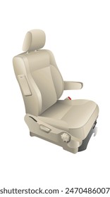 Realistic car parts the beige color leather front seat with armrest and side airbag included illustration vector.