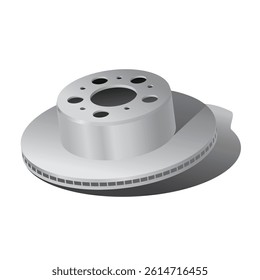Realistic car parts the front brake disc with 5 whole wheel nuts with ventilator fins illustration vector.