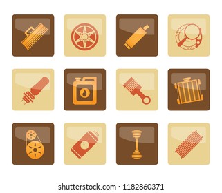 Realistic Car Parts and Services icons over brown background - Vector Icon Set 2