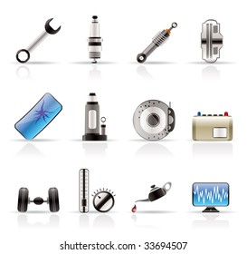 Realistic Car Parts and Services icons - Vector Icon Set 1