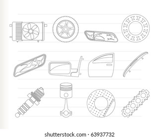 Realistic Car Parts and Services icons - Vector Icon Set 1