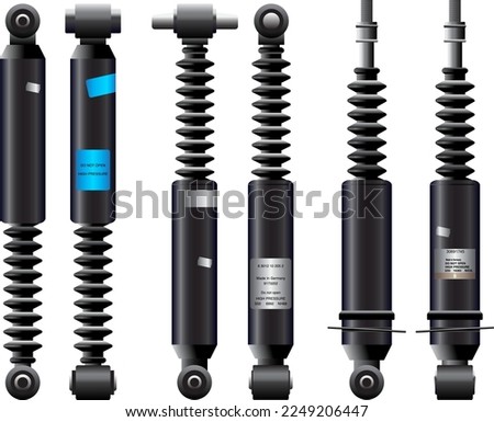 Realistic car rear shock absorber with dust rubber cover vector.